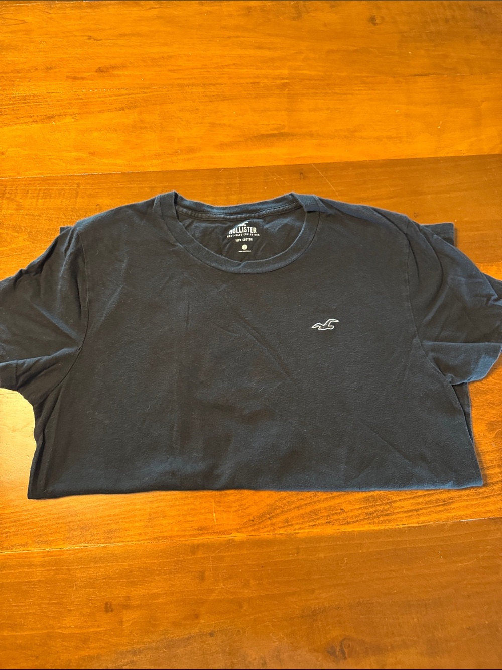 Hollister Men’s Dark Navy Crew Tee with Embroidered Logo